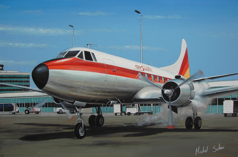 Air South Martin 404 at Atlanta. Painting by Michel Schou.