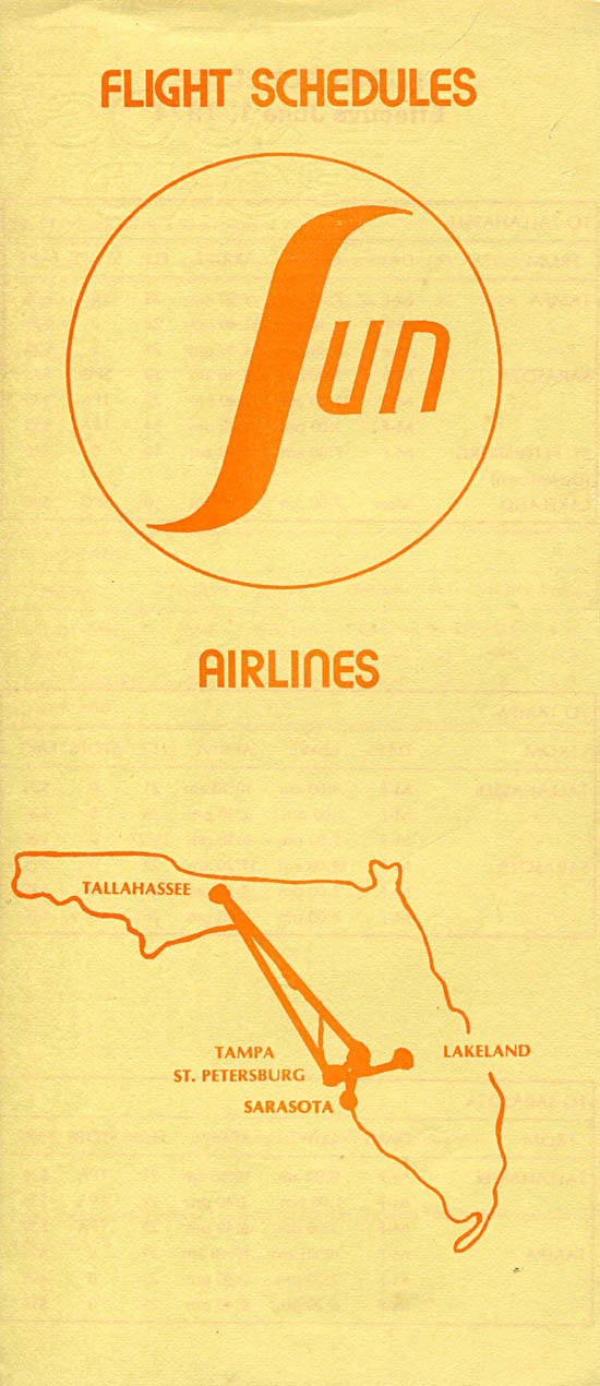 Sun Airlines timetable from 1974.
