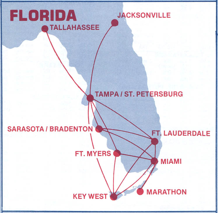 Southern Express route map from 1985.