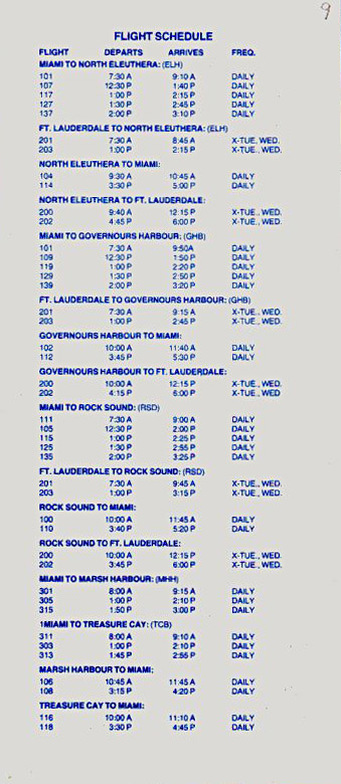 Pro Air timetable.