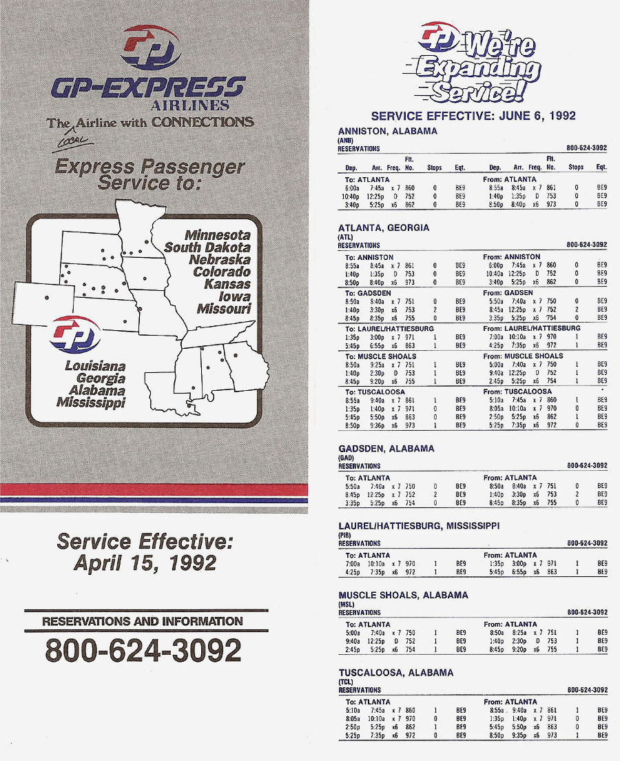 GP Express timetable dated June 6, 1992.