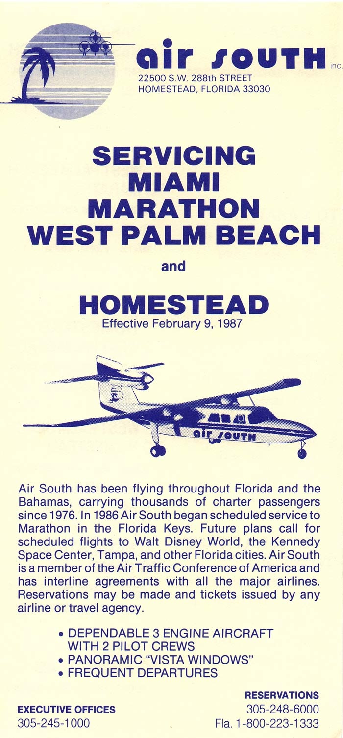 Air South timetable from Feb 9, 1987.