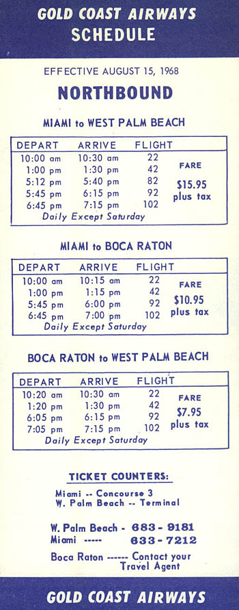 Gold Coast AIrways timetable.