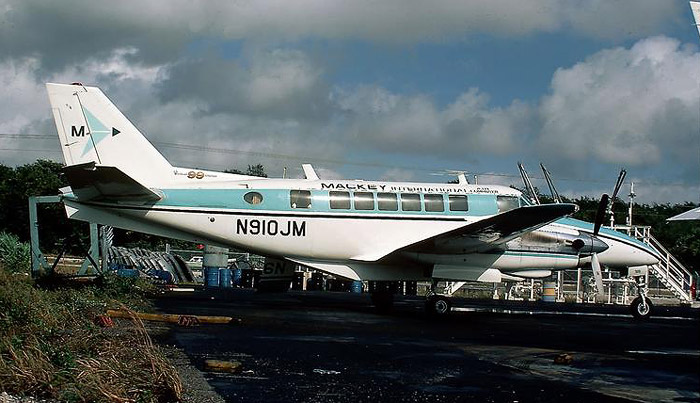Mackey operated 3 Beechcraft B-99s from 1969 through the early 1970s. N910JM (msn U-40) is seen with Mackey International Air Commuter titles.