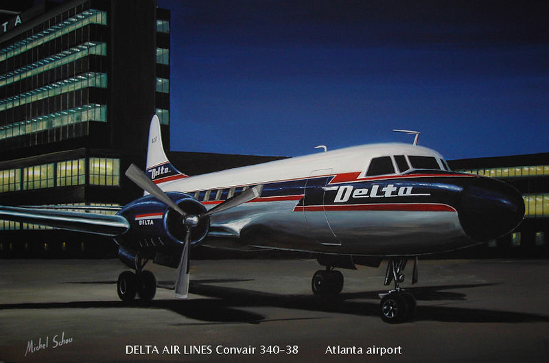 Delta Convair 340 at Atlanta. Painting by Michel Schou.
