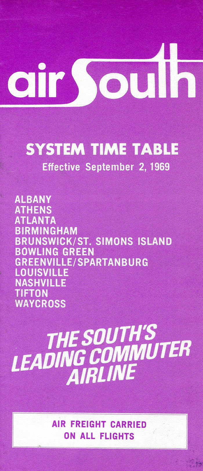 Air South timetable cover September 2, 1969
