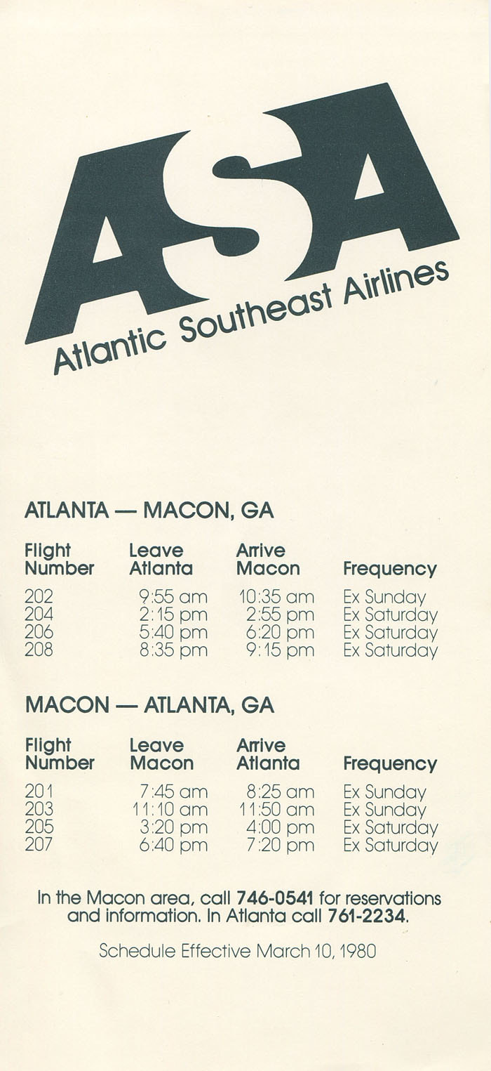 Atlantic Southeast Airlines timetable