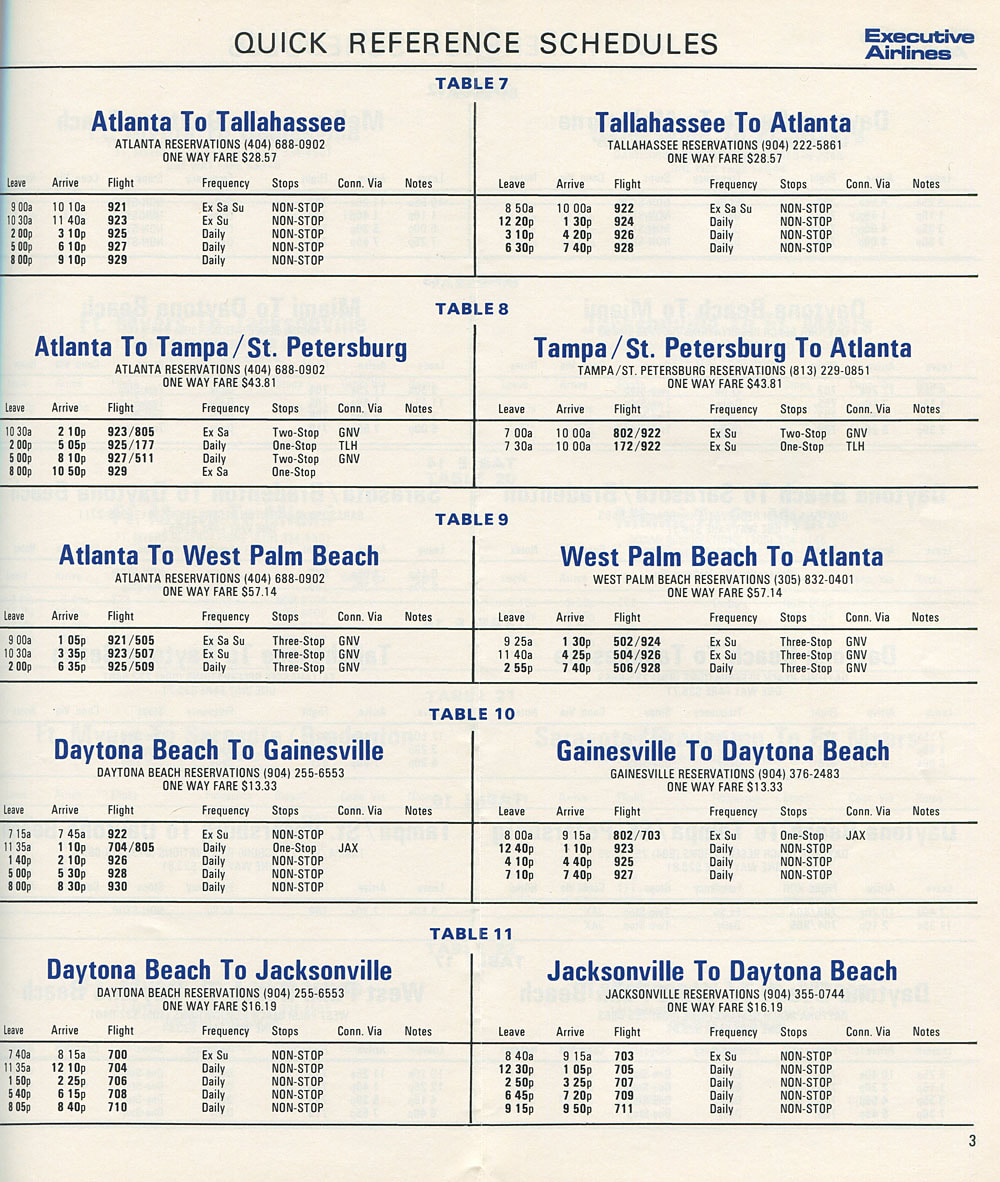 Executive Airlines timetable 1969