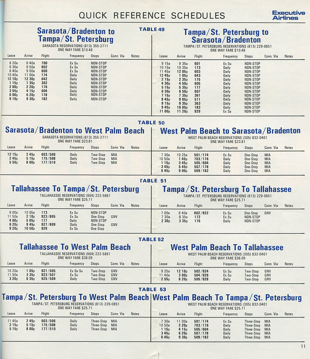 Executive Airlines timetable