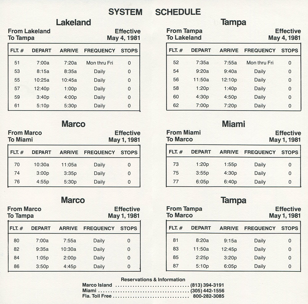 Marco Island Airways timetable