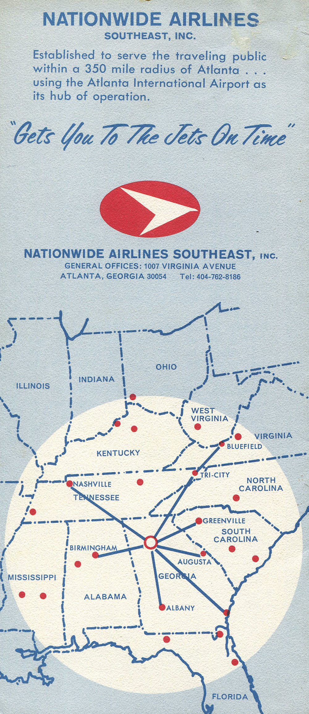 Nationwide Airlines Southeast route map