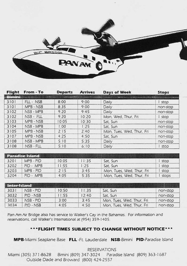 An undated Pan Am Air Bridge timetable (circa 1996-1998).