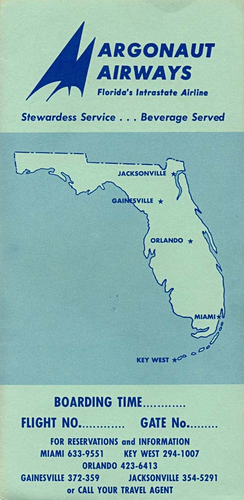 Argonaut Airways timetable effective December 10, 1965.