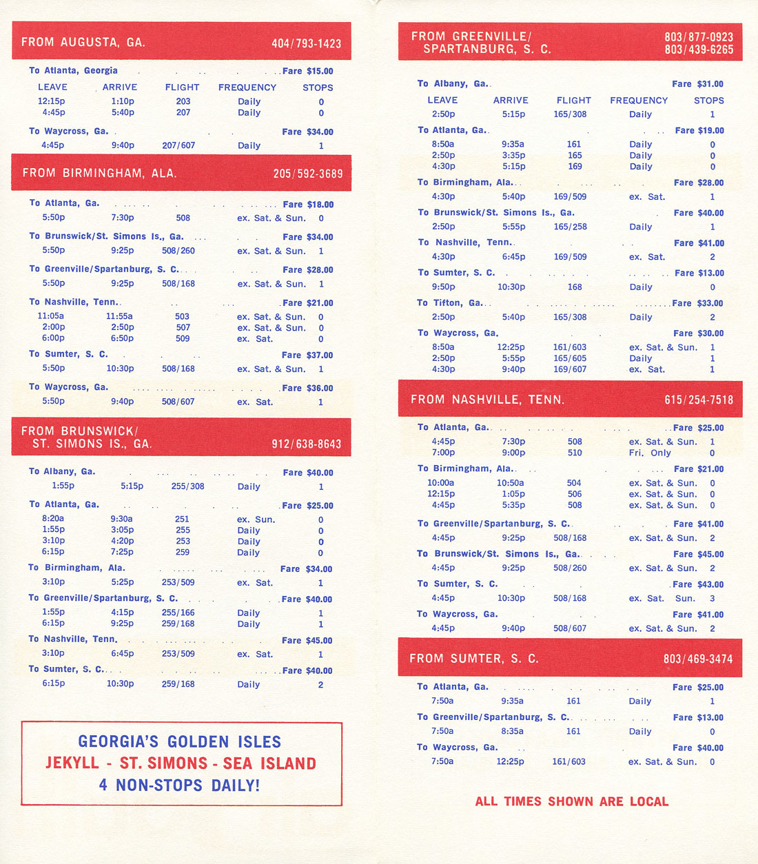 Air South timetable 1969