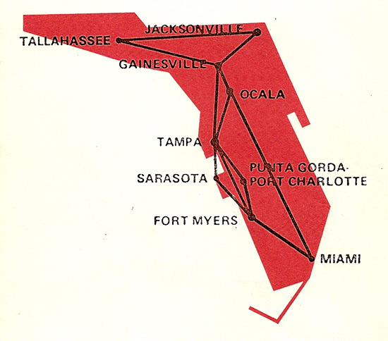  Florida Air Lines route map from September 1, 1974.