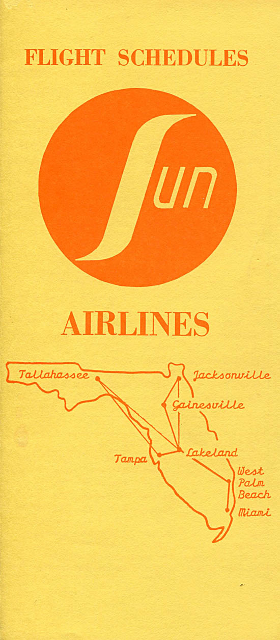 Sun Airlines timetable from 1972.