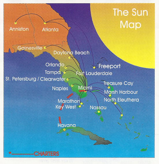 Gulfstream International Airlines route map from April 1995.