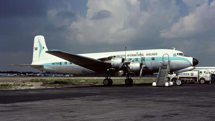 Mackey International was one of the last airlines in the continental U.S. to operate Douglas DC-6s in passenger service. N90705 (msn 42858) is seen here in 1974.