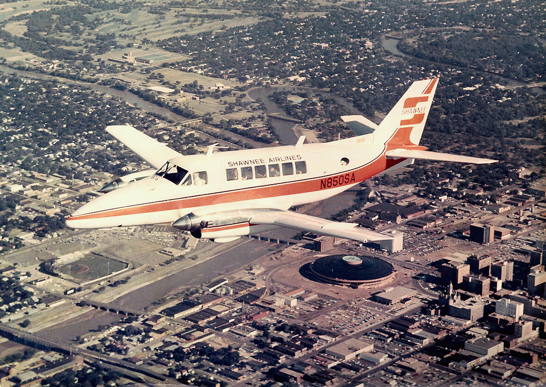 Shawnee began operations in 1968 with a fleet of Beechcraft B-99s. Here's an early publicity photograph showing N850SA.