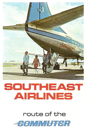 Detail of a Southeast Airlines ticket jacket from 1972 showing the ventral airstairs of the Martin 404.