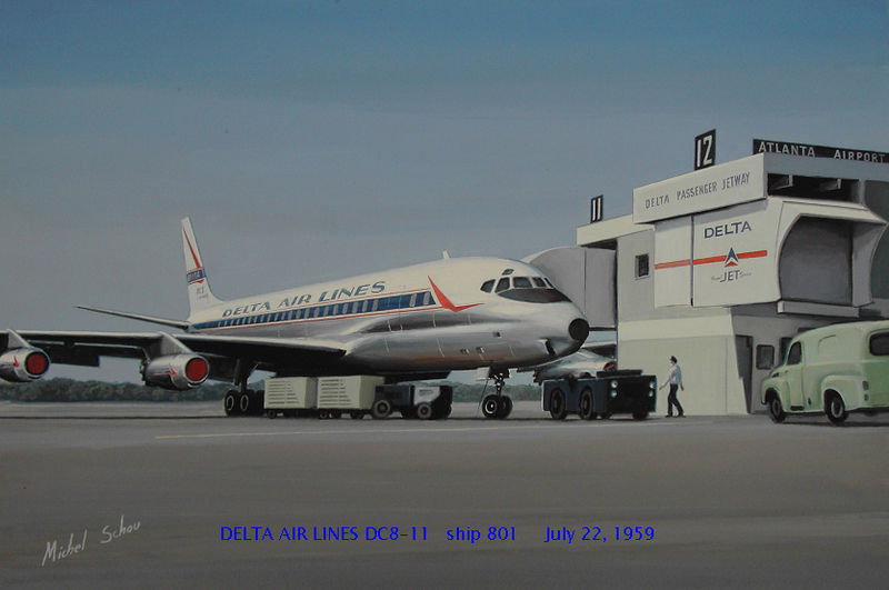 Delta DC-8 at Atlanta. Painting by Michel Schou.