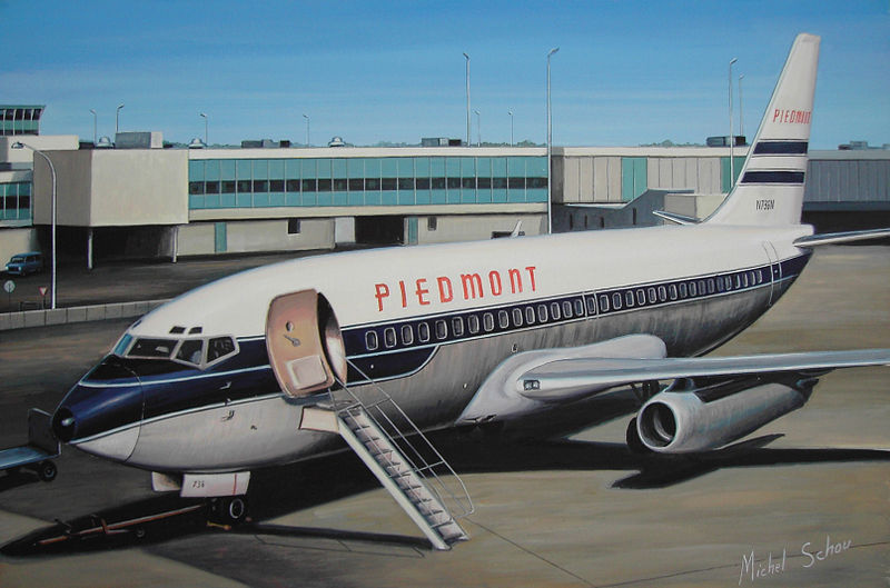 Piedmont Aviation at Atlanta. Painting by Michel Schou.