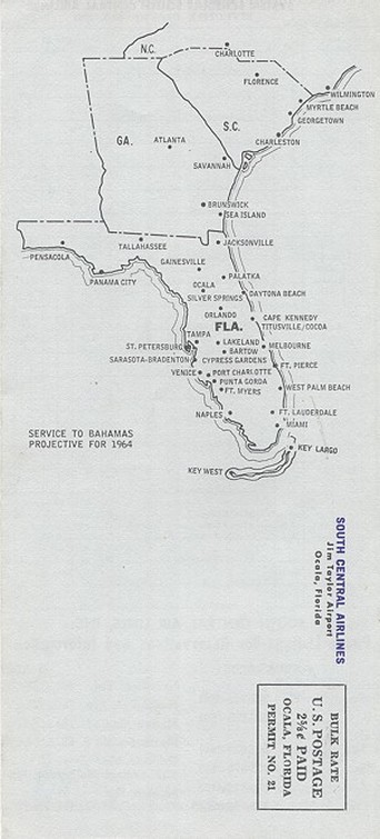 South Central Airlines map from 1963.
