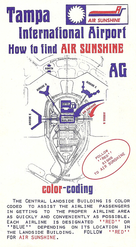 Air Sunshine issued map of Tampa Airport, circa 1974.
