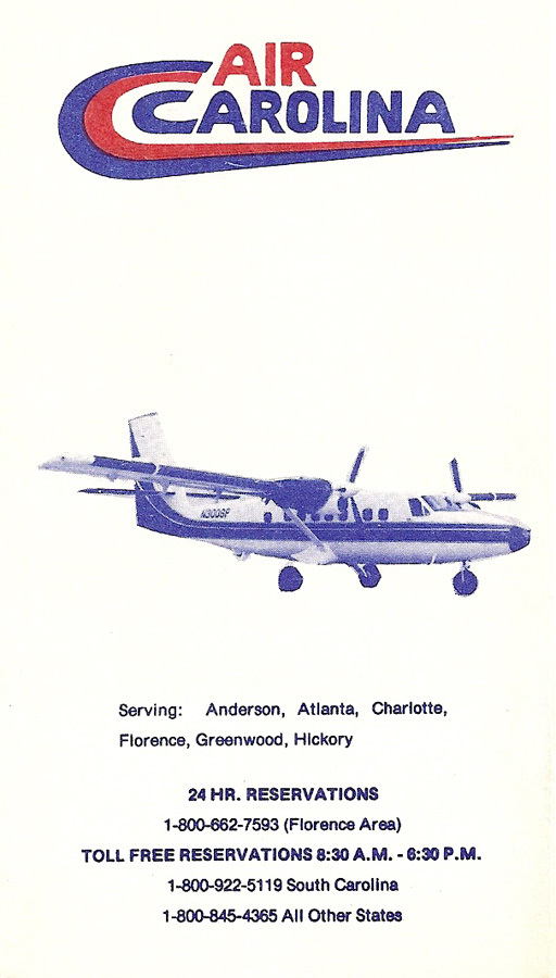 Air Carolina timetable from December 15, 1976.