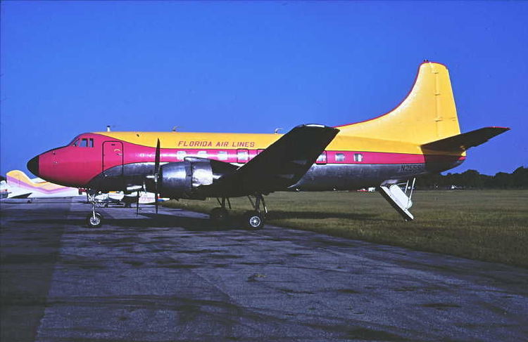 When Shawnee Airlines shut down in 1977, three of their hot-pink-and-yellow Martin 404s went to Florida Air Lines. 