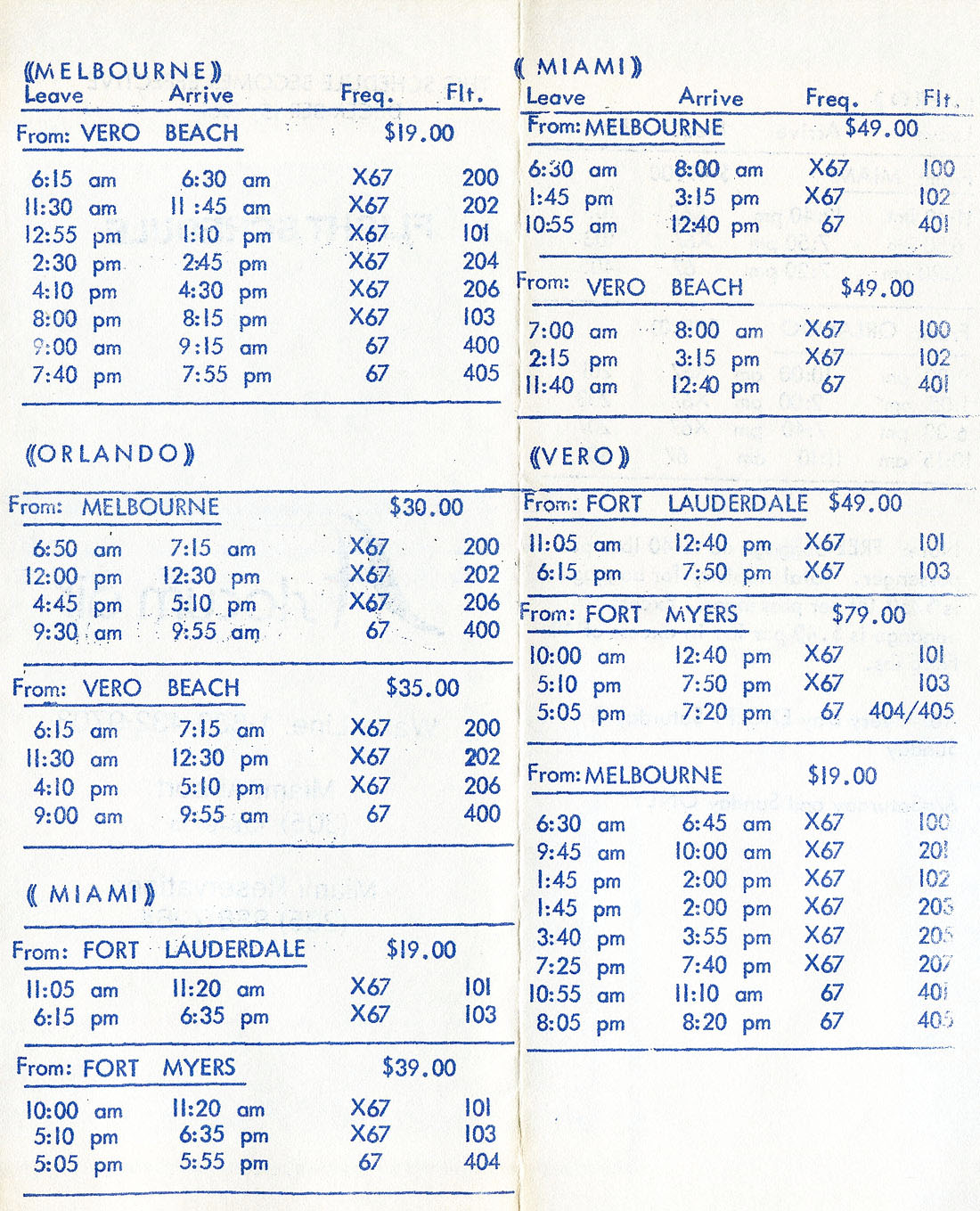 Slocum Air timetable
