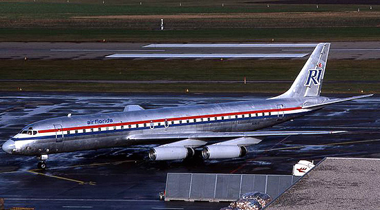 Air Florida leased DC-8-62 N1805 from Rich International during 1983-84 and operated it between Miami and Zurich. This was once Braniff's legendary Calder DC-8.