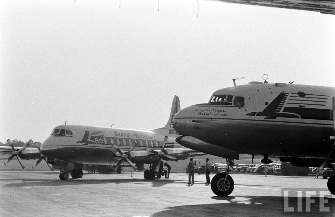 Capital Airlines Viscount and DC-4 at Atlanta Municipal Airport in 1956.
