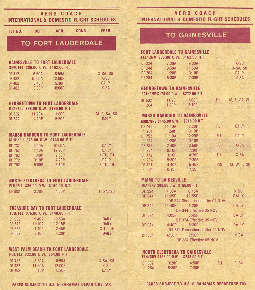 Aero Coach timetable
