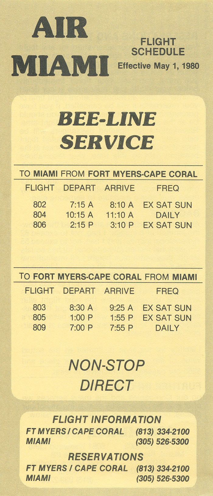 Air Miami timetable
