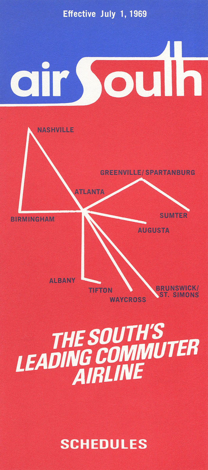 Air South timetable cover July 1, 1969