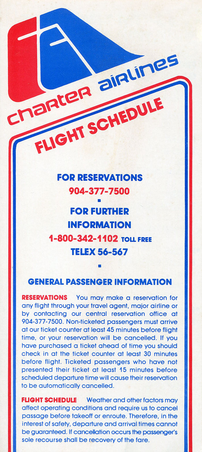 Charter Airlines timetable