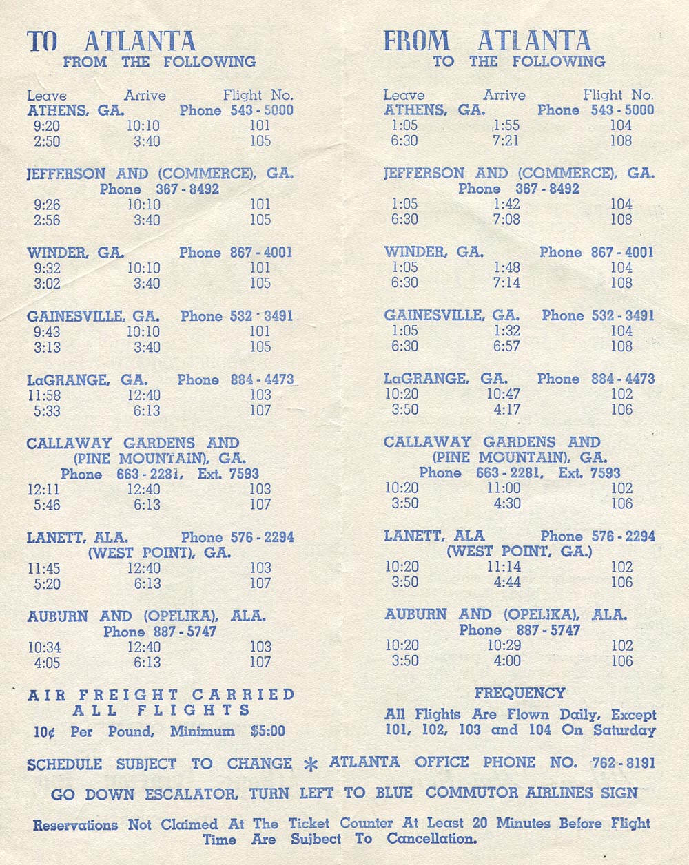 Cherokee Airways timetable schedules