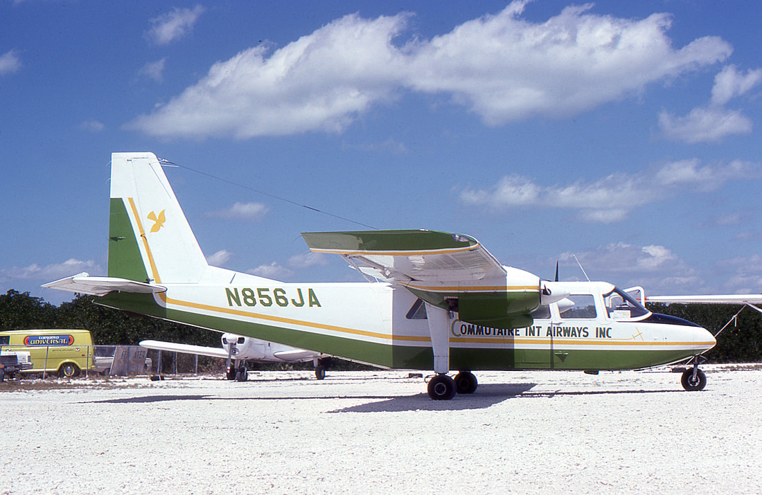 Commutaire Islander at Port Largo Airport in Key Largo, FL during 1976.