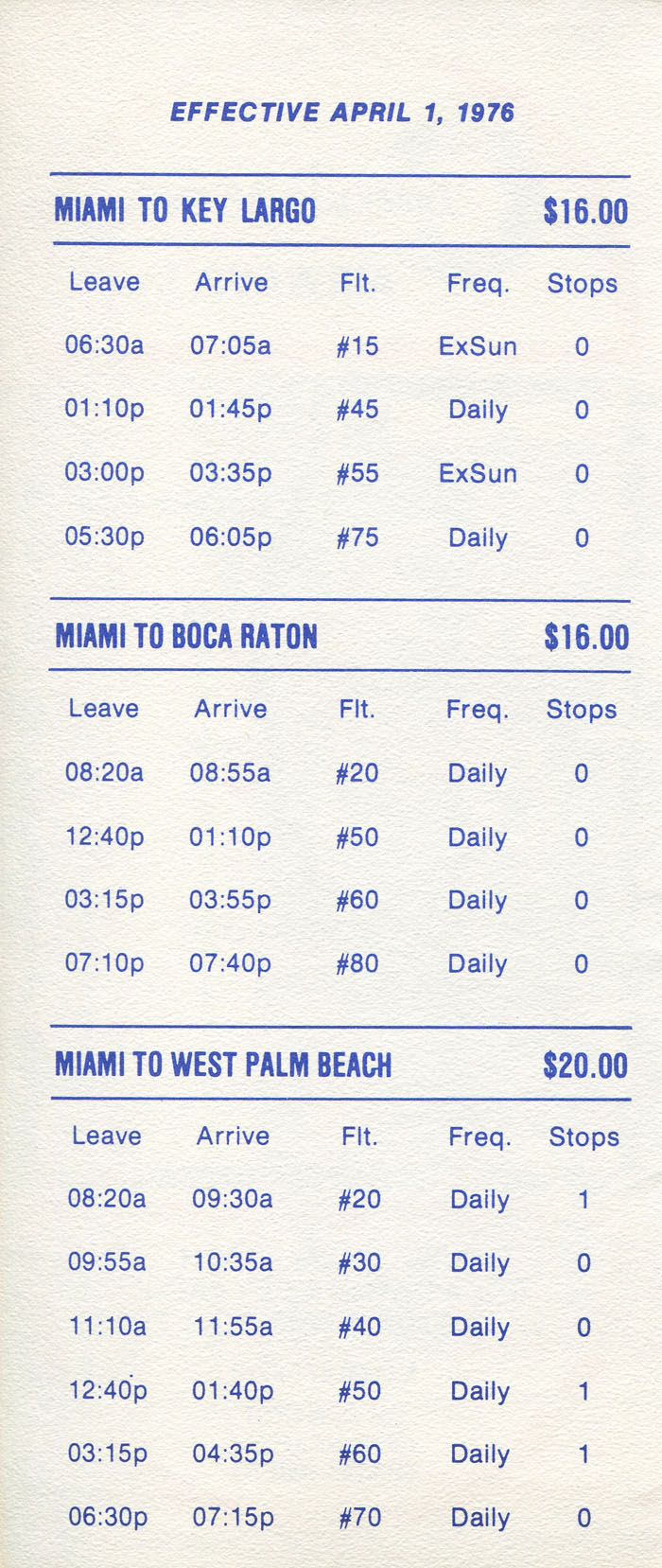 Commutaire International Airways timetable