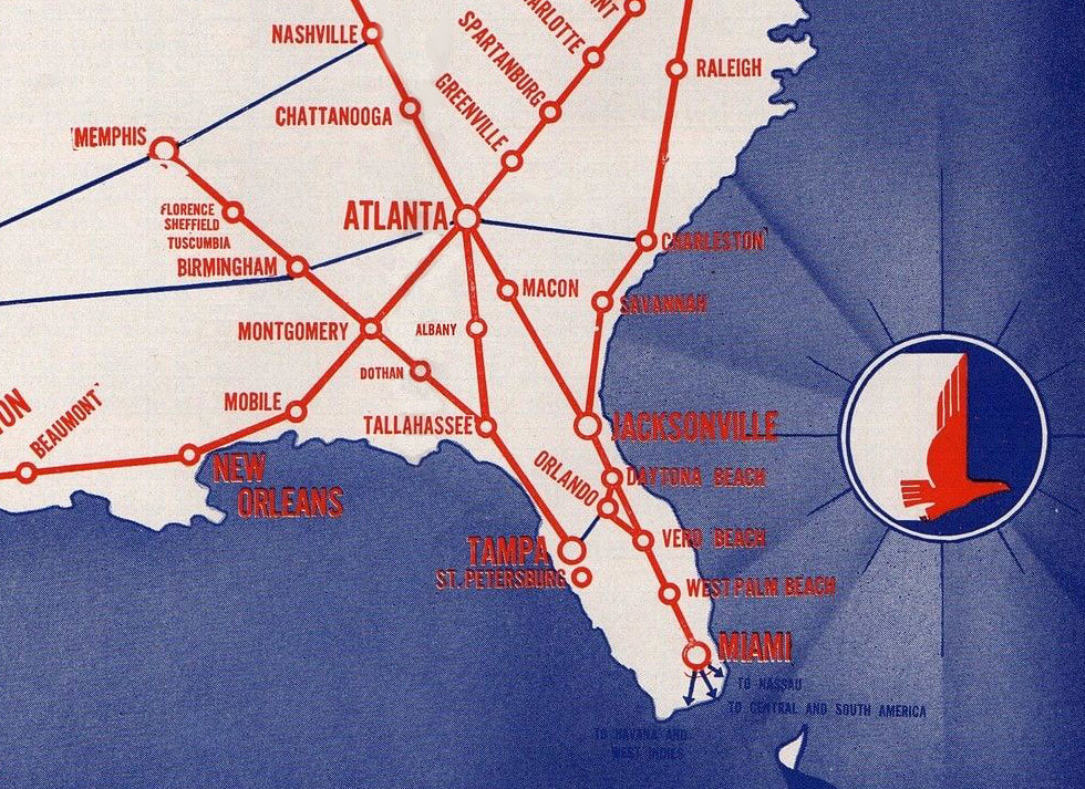 Eastern Air Lines 1939 route map