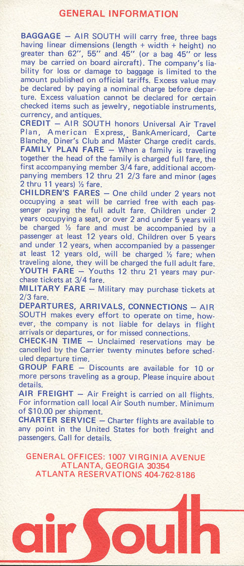 Air South timetable 1970