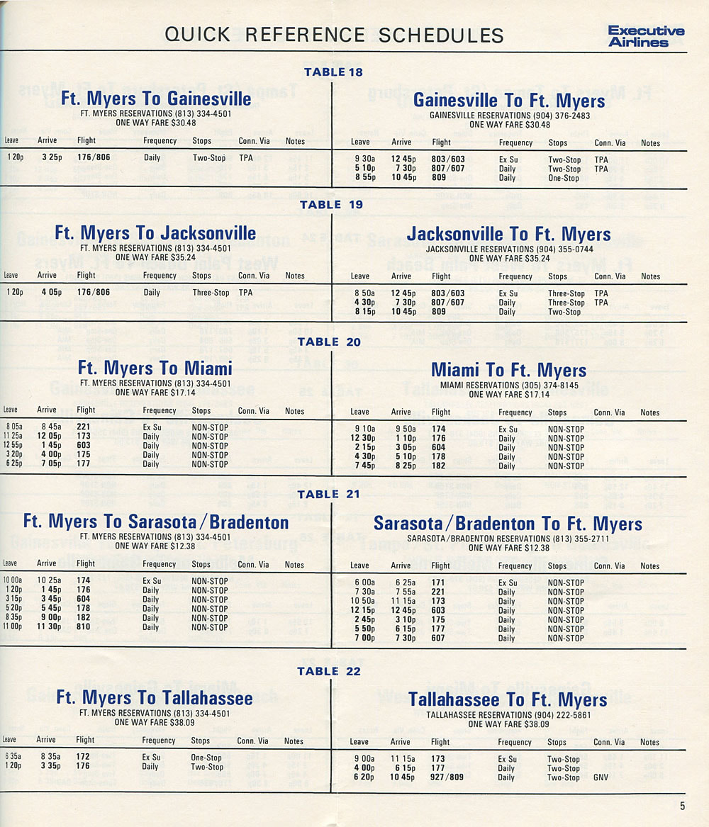 Executive Airlines timetable 1969