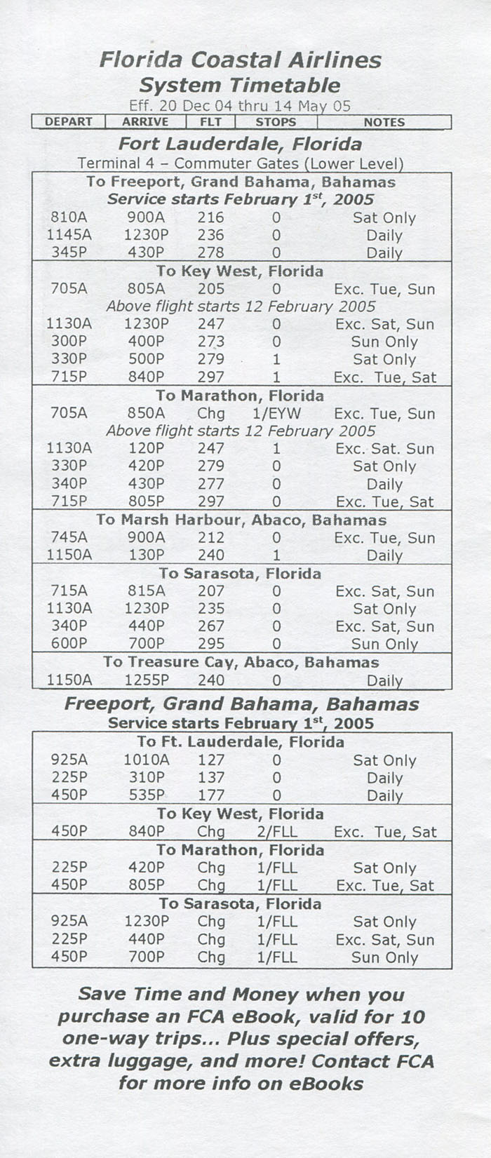 Florida Coastal Airlines timetable
