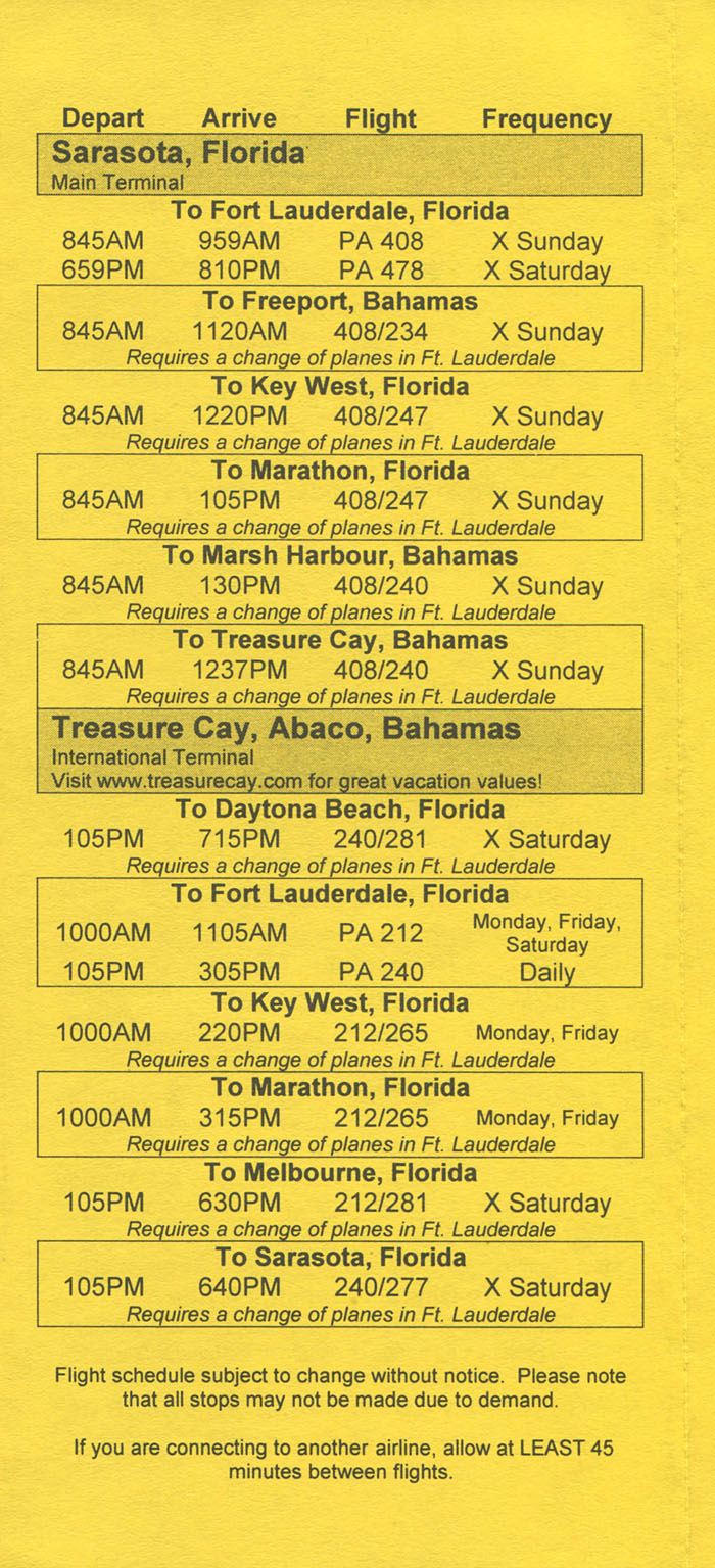 Florida Coastal Airlines timetable