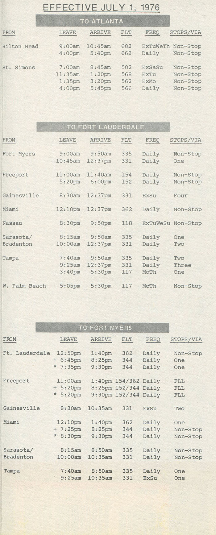 Air South / Florida Air Lines timetable