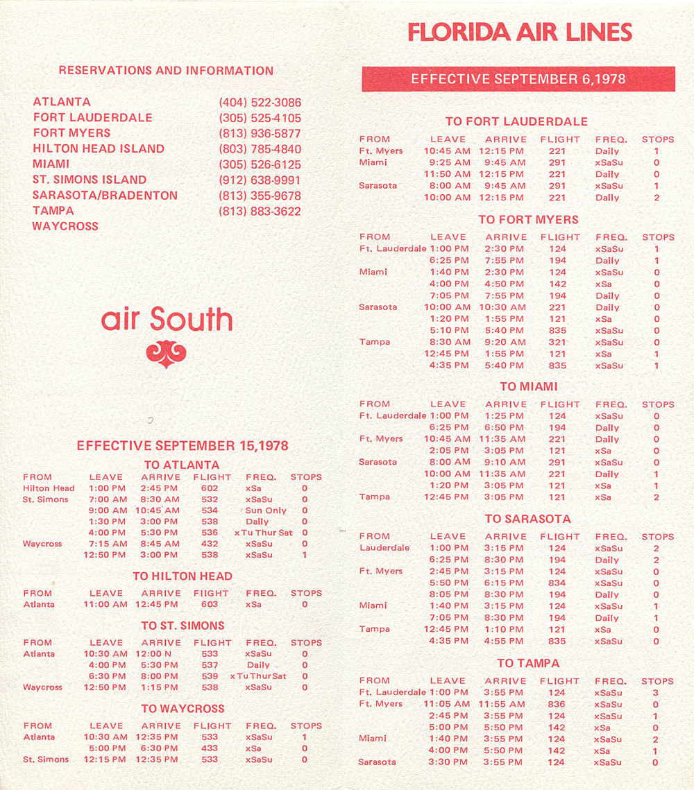 Air South / Florida Air Lines timetable