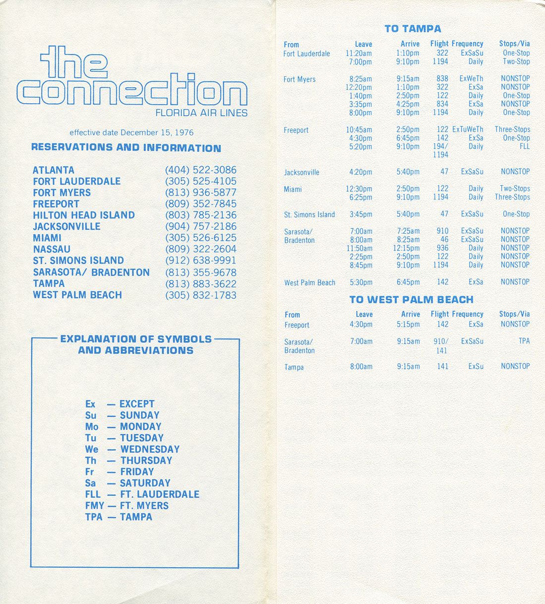 Florida Air Lines timetable