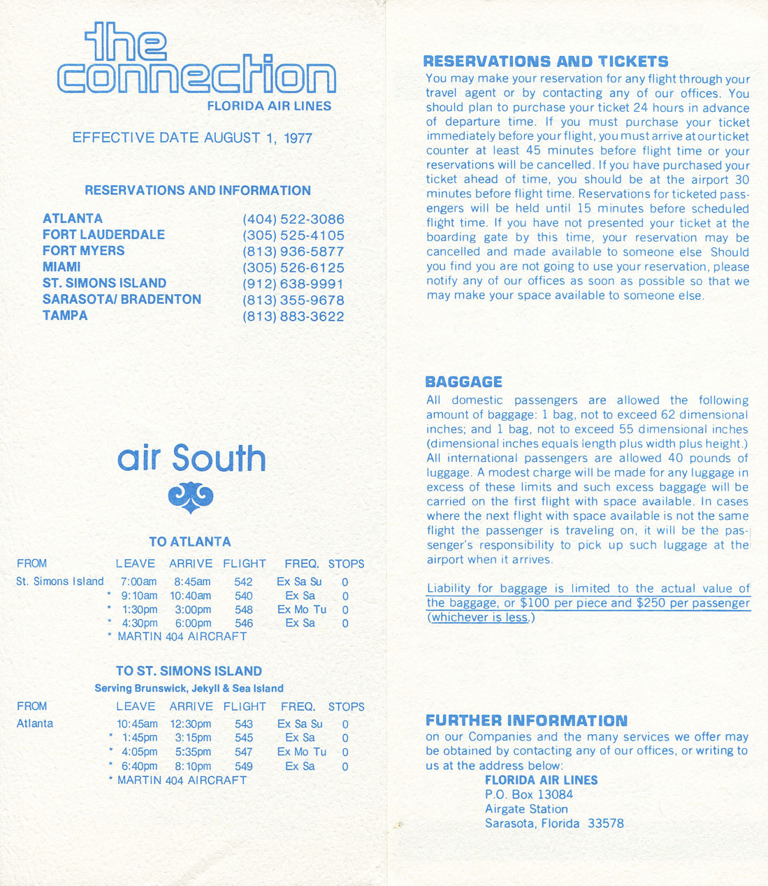 Florida Air Lines timetable
