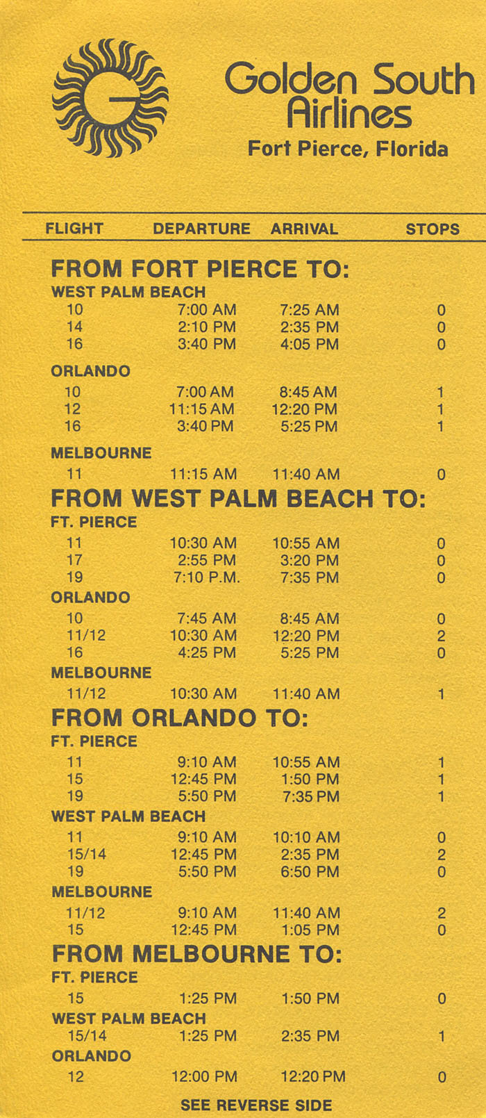 Golden South Airlines timetable schedule